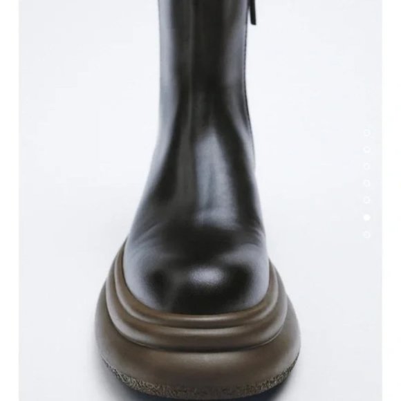 ZARA THICK SOLE REAL LEATHER ANKLE BOOTS - Picture 7 of 8